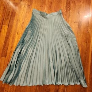 Zara Teal Turquoise Satin Pleated Midi Skirt Women's Size L